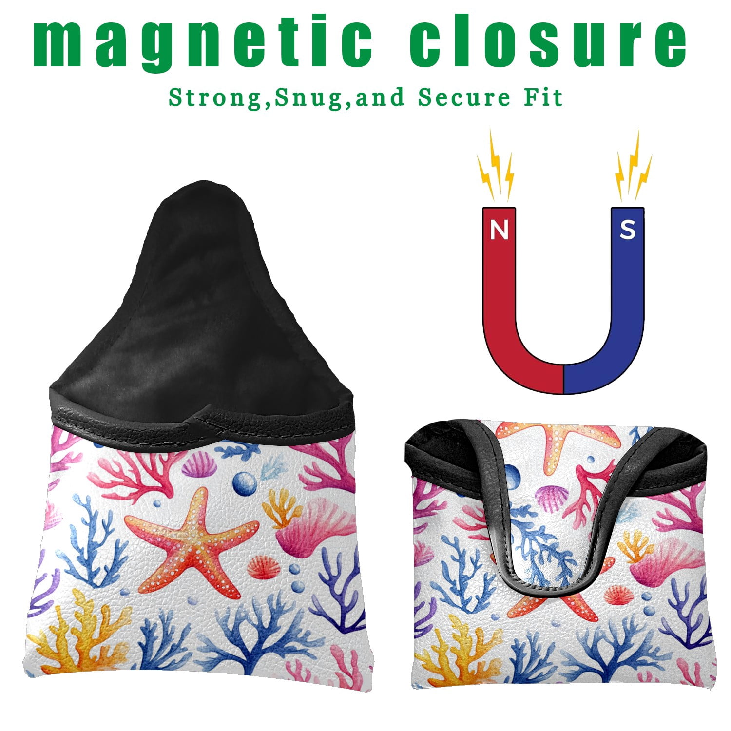 Golf Mallet Putter Cover Premium Leather Waterproof Golf Putter Head Cover with Magnetic Closure Coral Starfish
