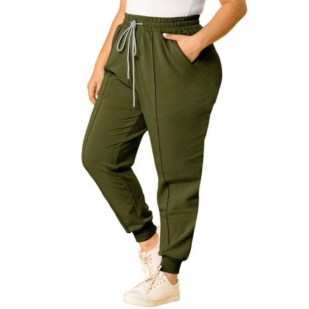 Women's Plus Size Sweatpants Elastic Waist Contrast Color Lounge Jogger Pants Army Green 3X