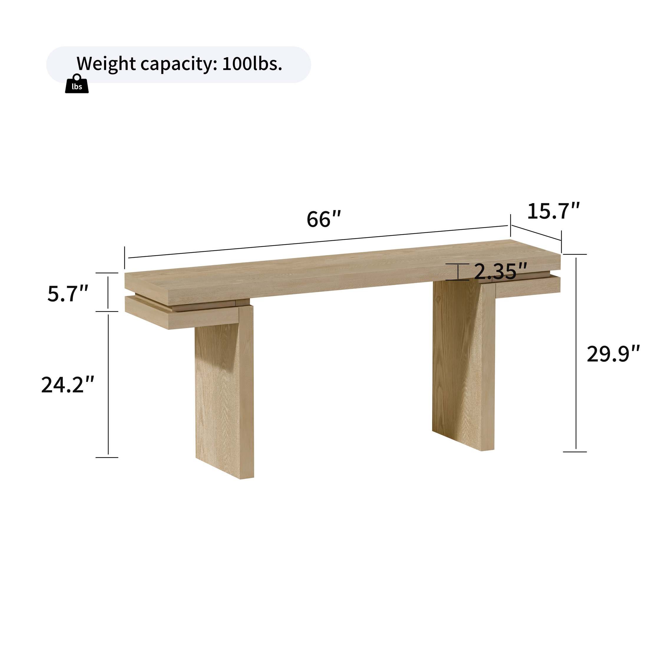 Noble House Ulsten Wooden Sofa Console Table in Oak, Minimalist Design for Entryway, Hallway, or Living Room
