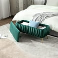 thumbnail image 3 of Storage Ottoman Bench,Velvet End of Bed,Woven Upholstered Bench with Gold Legs, Modern Entryway Bench Foot Stool for Living Room,Entryway, Bedroom, Green, 3 of 16