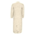 thumbnail image 4 of Olyvenn Deals Women's Round Neck Lace Short Front and Long Back Casual Top, Long Sleeve Summer Floral Embroidery See-Through Cover-Up Beige S, 4 of 5