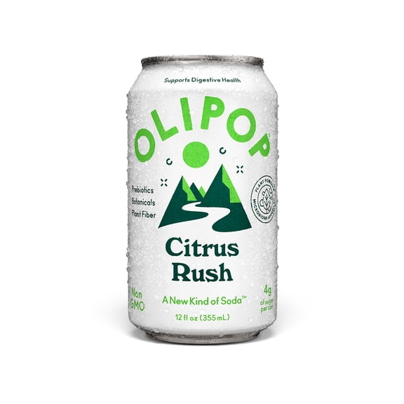 OLIPOP 9g Fiber Prebiotic Soda, Citrus Rush, 12 fl oz, Single, Refrigerated