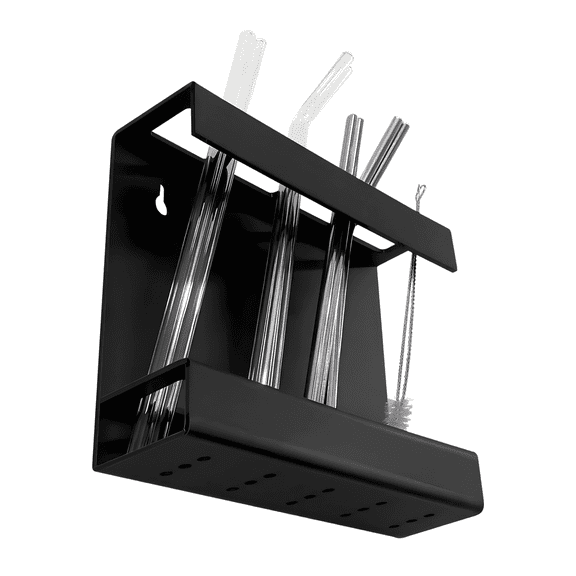 Black Acrylic Straw Holder for Cabinet Door, Wall Mounted Straw Organizer for Inside Cabinet, Slim Utensil Rack with Drainage, Space Saving Chopstick Storage for Kitchen Pantry