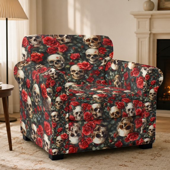 CHAQLIN 2 Piece Couch Covers Skull And Red Roses Pattern Couch Sofa Cover, Individual Cushion Cover Brushed with Modern for Living Room