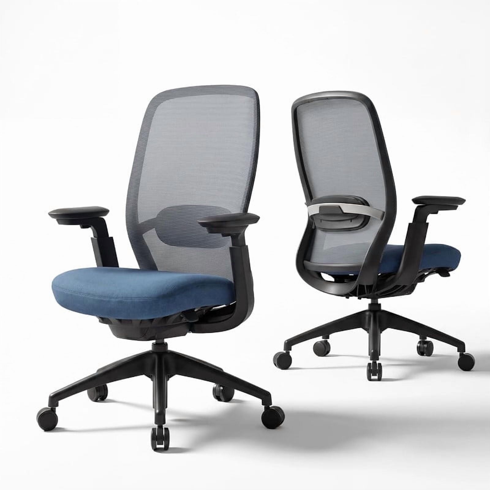 COLAMY Aether Ergonomic Mesh Office Chair, One-Touch Easy Adjust Managerial Desk Chair with Levitating Seat Cushion & Pilot-Level Sync Armrests, 300 LBS Mid Back Mesh Computer Chair, Blue