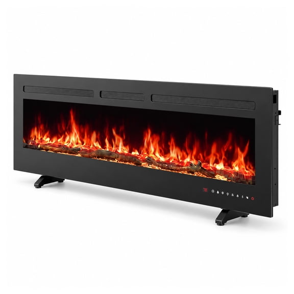 Alvantor 36-Inch Electric Fireplace, 750/1500W Recessed Wall-Mount or Freestanding Heater, Remote, Black