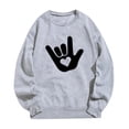 thumbnail image 1 of Bmisegm Women Saint-Valentin Simple et à la Mode Je t'Aime Geste Imprimé Col Rond Manches Longues Chandail en Molleton Sans Capuche Décontracté pour Women Gris TTG, 1 of 3