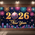 thumbnail image 6 of Colorful Fireworks 2026 New Year Banner Shiny Stars Happy New Year Display Champagne Glass Design Party Balloons 2026 Celebration Backdrop for New Year Party 2026 Celebration New Year Eve Event, 6 of 9