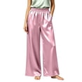 thumbnail image 2 of CHGBMOK Plus Size Women's Satin Pants Ruffled Waistband Wide Leg Pants High and Elastic Waist Trousers with Pockets, 2 of 8