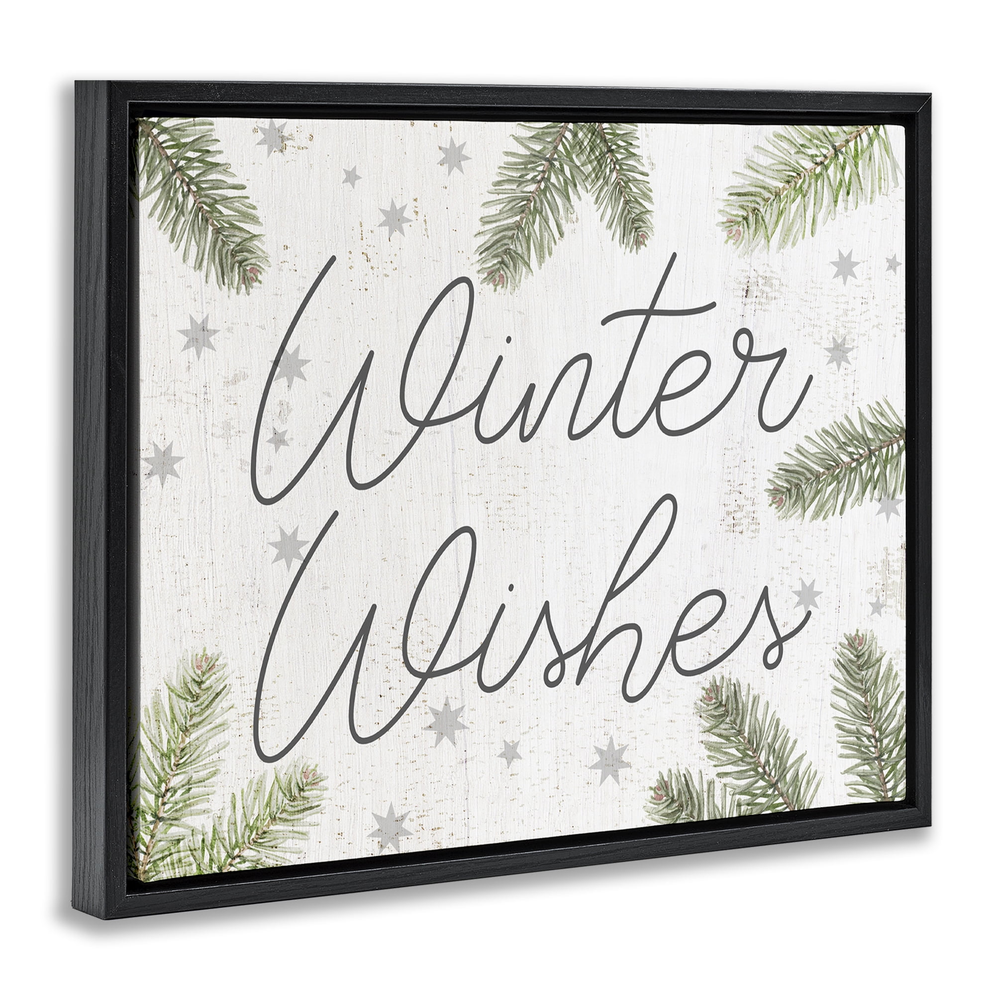 Stupell Industries Winter Wishes with Sprigs Holiday Painting Black Floater Framed Canvas Art Prints Wall Art, 31 x 25