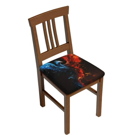 

JUNZAN Red And Blue Fire Bird Print Dining Chair Seat Covers Stretch Fitted Dining Room Upholstered Chair Seat Cushion Cover