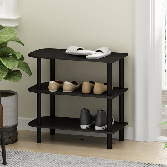 Furinno Turn-N-Tube 23-Inch 3-Tier Curved Freestanding Shoe Rack Storage Organizer, Espresso/Black