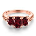 thumbnail image 3 of Gem Stone King 18K Rose Gold Plated Silver Red Rhodolite Garnet Filigree Style 3 Stone Ring for Women (2.35 Cttw, Oval 8X6MM and 6X4MM) (Size 5), 3 of 6