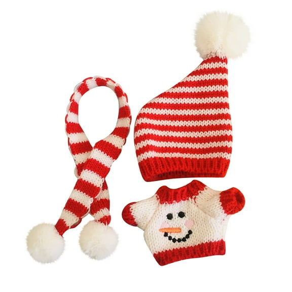 ZMKIAG 3 PCS Christmas Doll Clothing Set for 17cm Plush Toys - Festive Outfit Accessories Include Hats, Clothes and Scarves to Create Cute Holiday Atmosphere and Seasonal Display