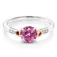 thumbnail image 2 of Gem Stone King 925 Silver and 10K Rose Gold Heart Ring for Women Round Pink Moissanite and Diamond White (1.23 Cttw, Size 7), 2 of 5