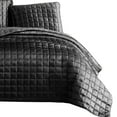 thumbnail image 4 of 3 Piece Queen Size Coverlet Set with Stitched Square Pattern, Dark Gray - Saltoro Sherpi, 4 of 5
