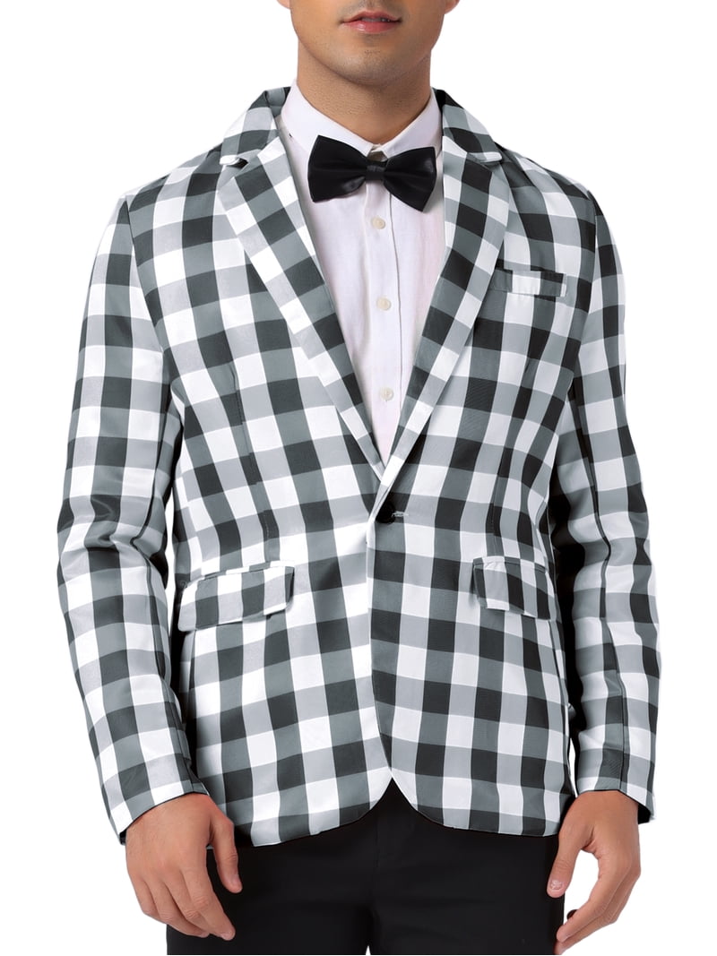 INSPIRE CHIC Father's Day Men's Suit Gingham Plaid Single Breasted