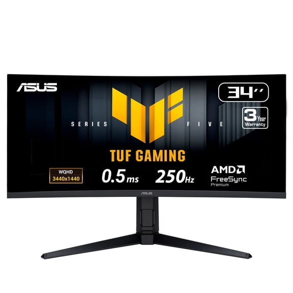 ASUS TUF Gaming 34 inch UltraWide QHD 2K 1440P 250Hz AMD FreeSync Premium 0.5ms ELMB HDR400 Built-in Speakers Curved Gaming Computer Monitor with Height Adjustable, Swivel & Tilt Stand VG34WQML5A