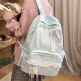 thumbnail image 3 of Large Capacity Backpack with Bow Pendant, Multi-Pockets Lace Zipper Closure School Bag for Outdoor Travel Trip (Blue), 3 of 9