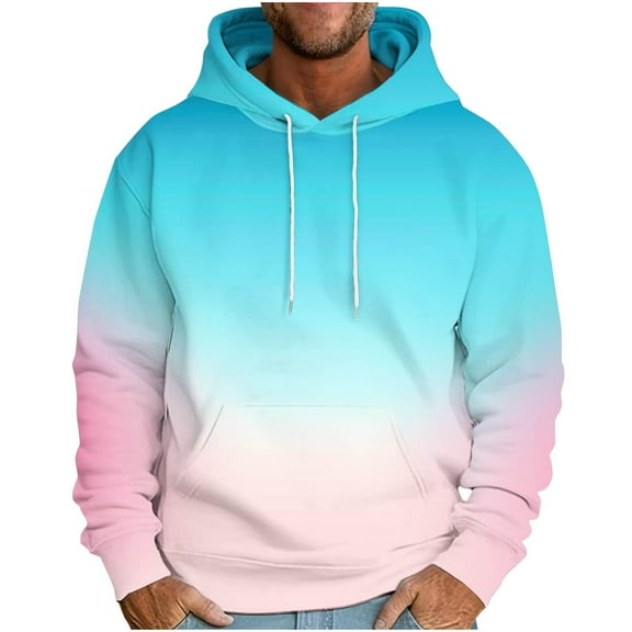 ZCFZJW Mens Ombre Hoodie Tops Lightweight Casual Drawstring Long Sleeve Hooded Pullover Sweatshirts Trendy Tie Dye Gradient Print Warm Coat with Pockets Multicolor#02 XXXL