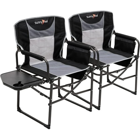 SunnyFeel Compact Camping Director Chair  Portable Folding Chairs with Side Table  Carry Bag (2 Pack Black)