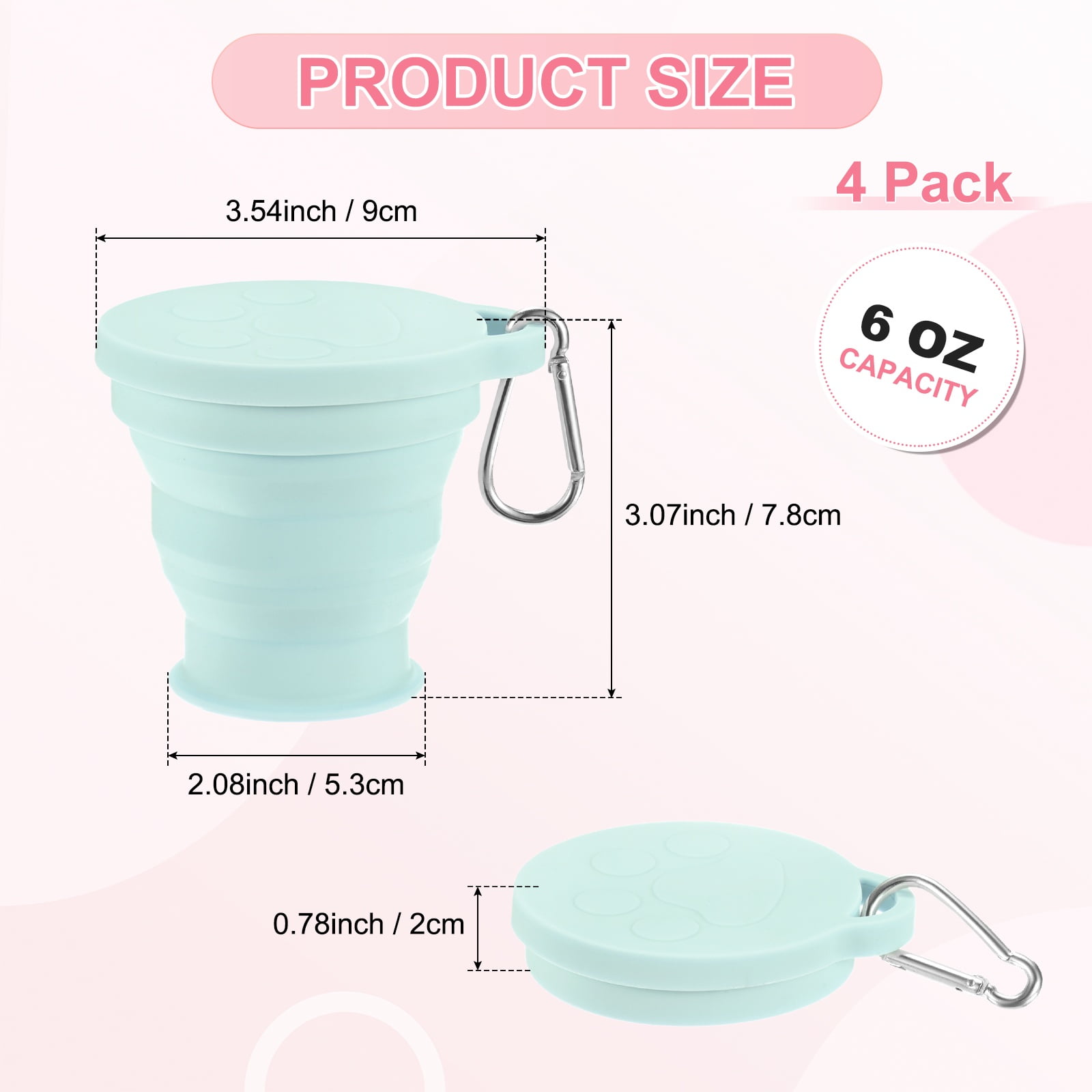 Uxcell 4 Pack Collapsible Travel Cup, 6oz(180ml) Silicone Cat Paw Portable Foldable Water Cup Bottle with Spring Buckle [Blue]