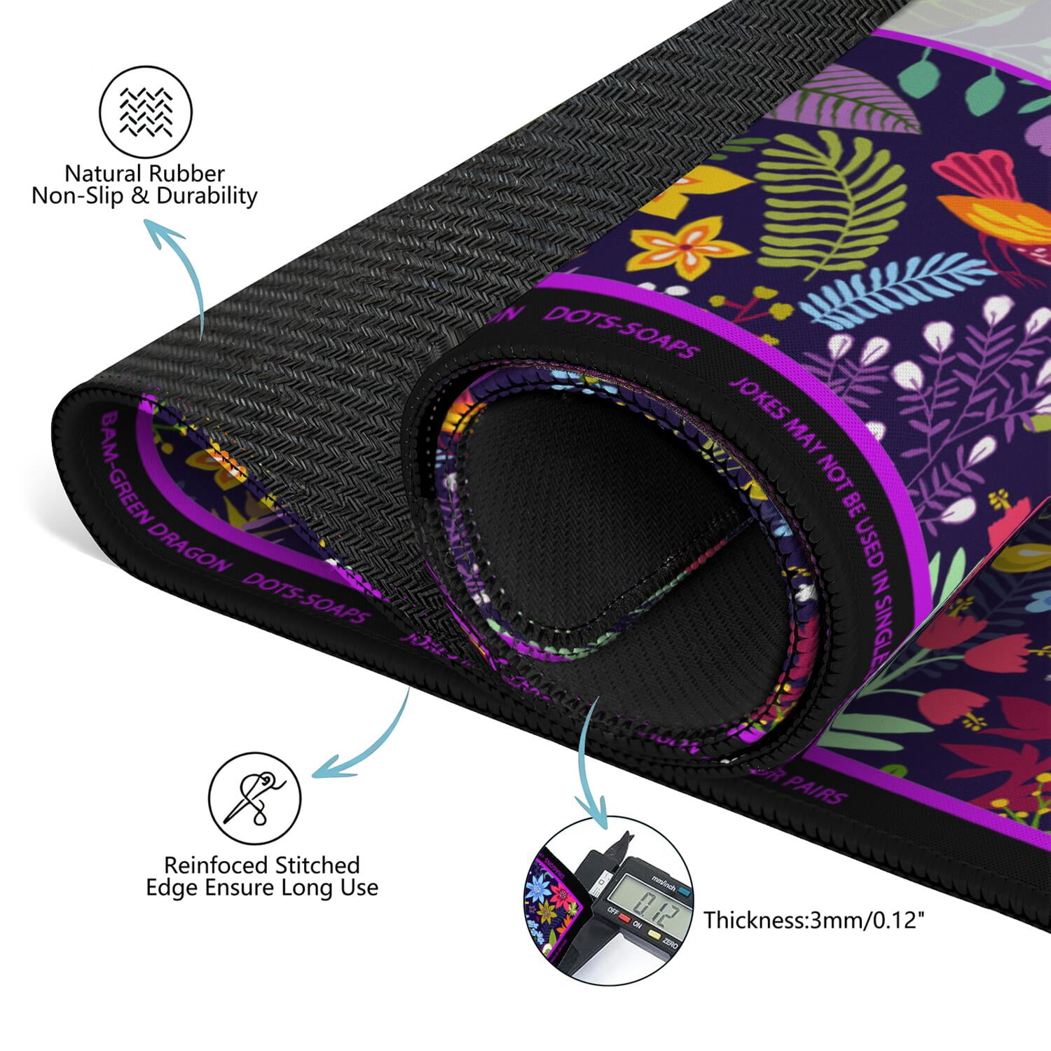 Flower Mahjong Mat with Rules, 31.5*31.5in Anti Slip American Mahjong Mat for Table, Noise Reduction, Neoprene Mah jongg Mats with Carrying Bag & 3 Dices, Mahjong Set Gift, Board Tile Games Mats