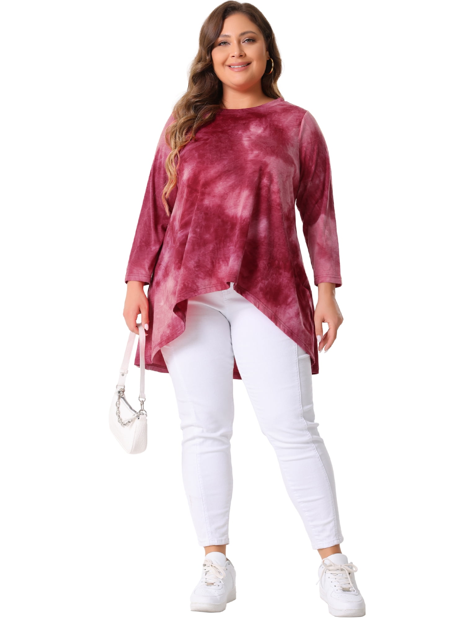 DARING DIVA Women's Plus Size Tie Dye High Low Tunic Tops 4X Burgundy