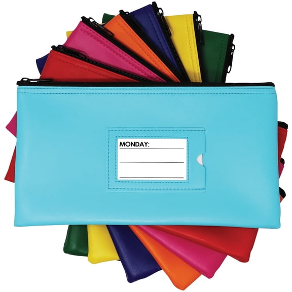 Nadex Coins NDS9-1222 Zippered Bank Deposit Cash and Coin Bags with Card Window, Vinyl, 7-Day pack, Neon Colors