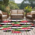 thumbnail image 4 of Round Rugs 5Ft, Striped Flamingo Round Area Rug Washable Indoor Throw Carpet, Pink Birds Green Palm Leaf Black White Soft Non Slip Circle Rug for Cabinet Bathroom Home Decor Aesthetic, 4 of 8