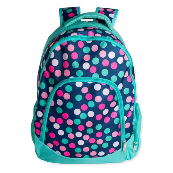 Teal Navy Party Polka Dot Reinforced and Water Resistant Padded Laptop School Backpack