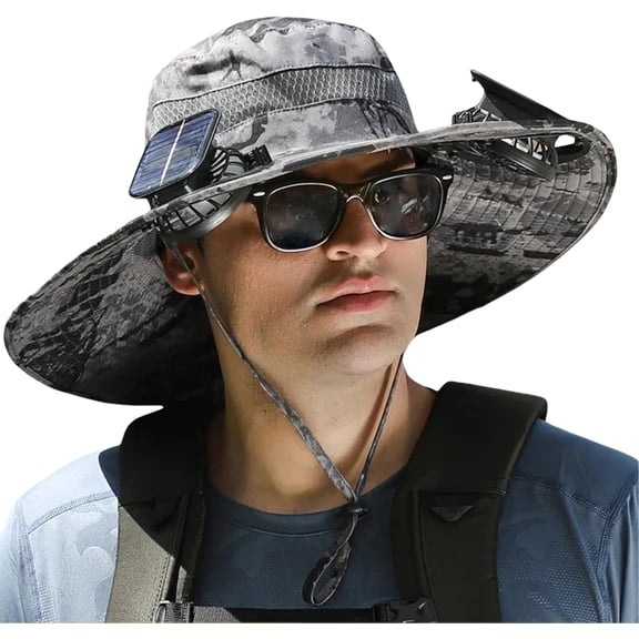 CCCHCY Solar Fan Hat, Outdoor Wide Brim Sun Hat with 2 Solar Fan Sun Bucket Hat ,3 Speed Adjustable,for Men Women UPF 50 Bucket Fishing & Beach Hat