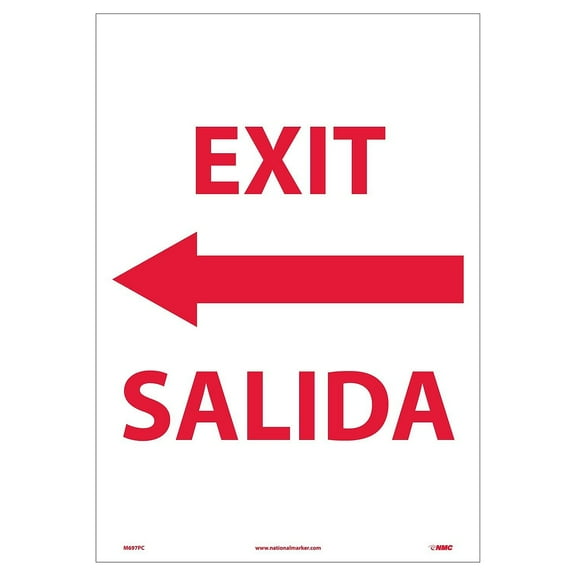 National Marker Information Labels; Exit Left Arrow Bilingual 20X14 Adhesive Vinyl M697PC