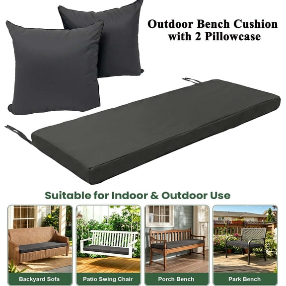 SHANNA Outdoor Bench Cushion with 2 Pillowcase, Waterproof Garden Bench Cushions for Outdoor Furniture, Patio Porch Swing Replacement Seat Pad with Ties, Dark Gray, 48"x18"x3"