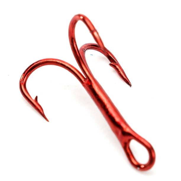100x Lots Red Fishing Hooks Carbon Steel Treble Jig Hooks Fishhook Tackle #2/4  