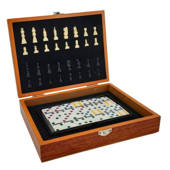 kusrkot International Chess and Dominoes Set Board Games Wooden Chess Set for Party Friends Gift