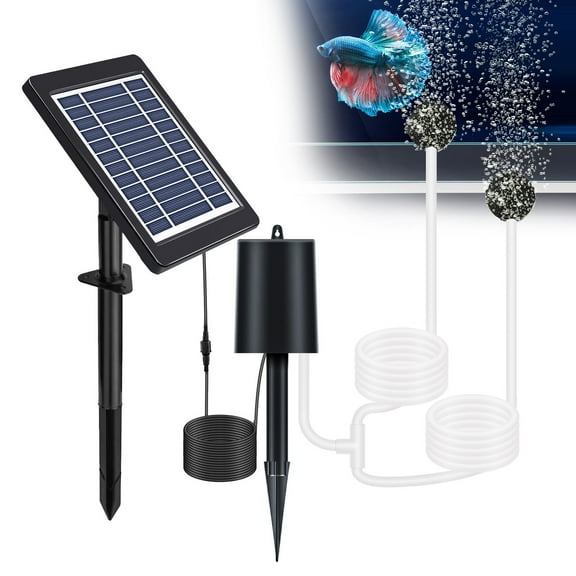 4W Solar Pond Aerator with Air Pump, 3 Modes, Pipe, 2 Bubble Stones, Noiseless Solar-Powered Aerator for Fishing, Hydroponics, Pond Stock
