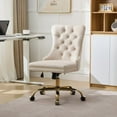 thumbnail image 1 of Chaise de Bureau pour Meubles, Chaise de Bureau Moderne Rembourrée en Velours Capitonnée à Boutons pour la Maison avec Base en Métal Doré, Chaise de Bureau Réglable Chaise de Bureau Pivotante, 1 of 5