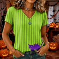 thumbnail image 5 of Halloween Shirt Womens V Neck Novelty Fall Halloween Party Graphic Short Sleeve T Shirts Christmas Loose Fit Tee Tops Dark Green S, 5 of 6