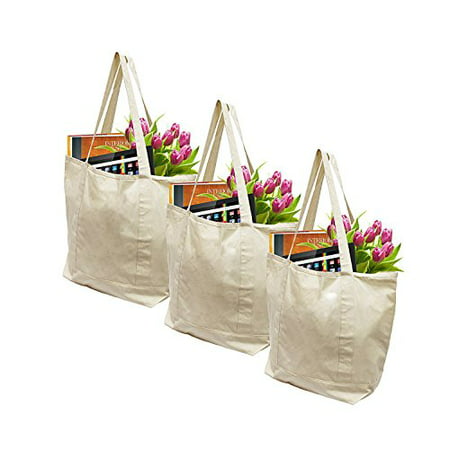 Earthwise Reusable Grocery Bags X-Large 100% Cotton Canvas Shopping Beach Cloth Tote (3 Pack ...