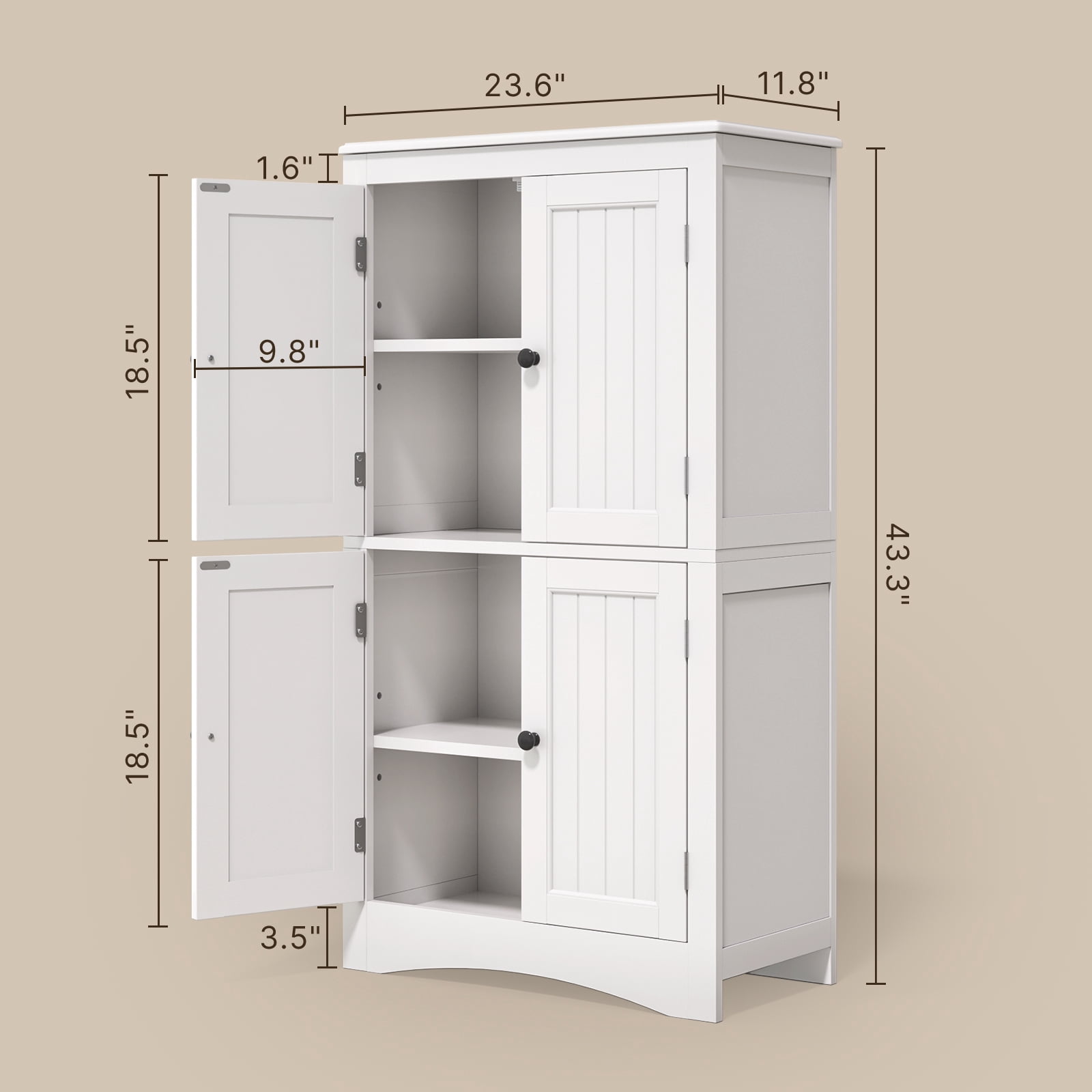 Asofer 43" H Kitchen Pantry Storage Cabinet with Adjustable Shelves for Kitchen, Living Room,White