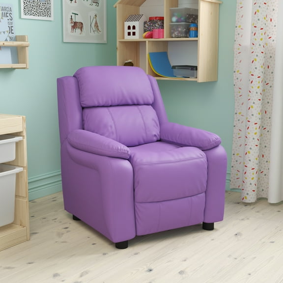 Emma Oliver Deluxe Padded Lavender Vinyl Kids Recliner with Storage Arms