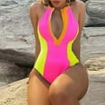 thumbnail image 2 of QHFBli Women One Piece Bathing Suit Tummy Control Swimsuits High Neck Zip Front Monokini Color Block Rash Guard Swimwear, 2 of 3