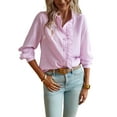 thumbnail image 4 of Fashnice Ladies Blouse Button Down Tops Solid Color Shirts Loose Holiday Tunic Shirt Pink S, 4 of 6