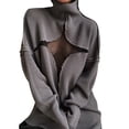 thumbnail image 1 of Seyurigaoka Autumn Winter Oversized Sweater for Women Long Sleeve High Neck Hollow Out Mesh Patchwork Knitwear Knitted Jumpers Tops, 1 of 5