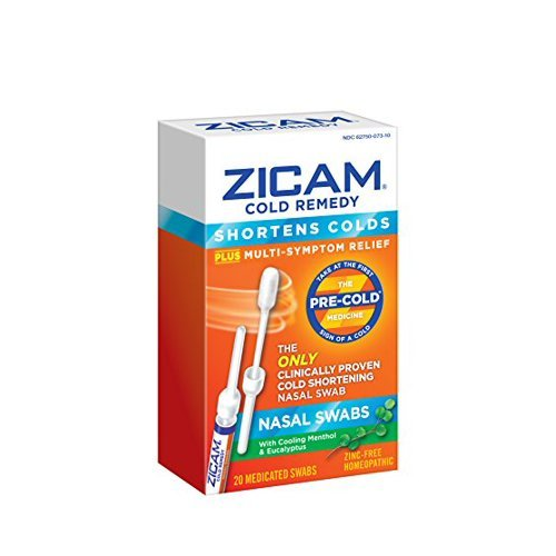 Zicam Cold Remedy Cold Shortening Medicated Nasal Swabs ZincFree, 20