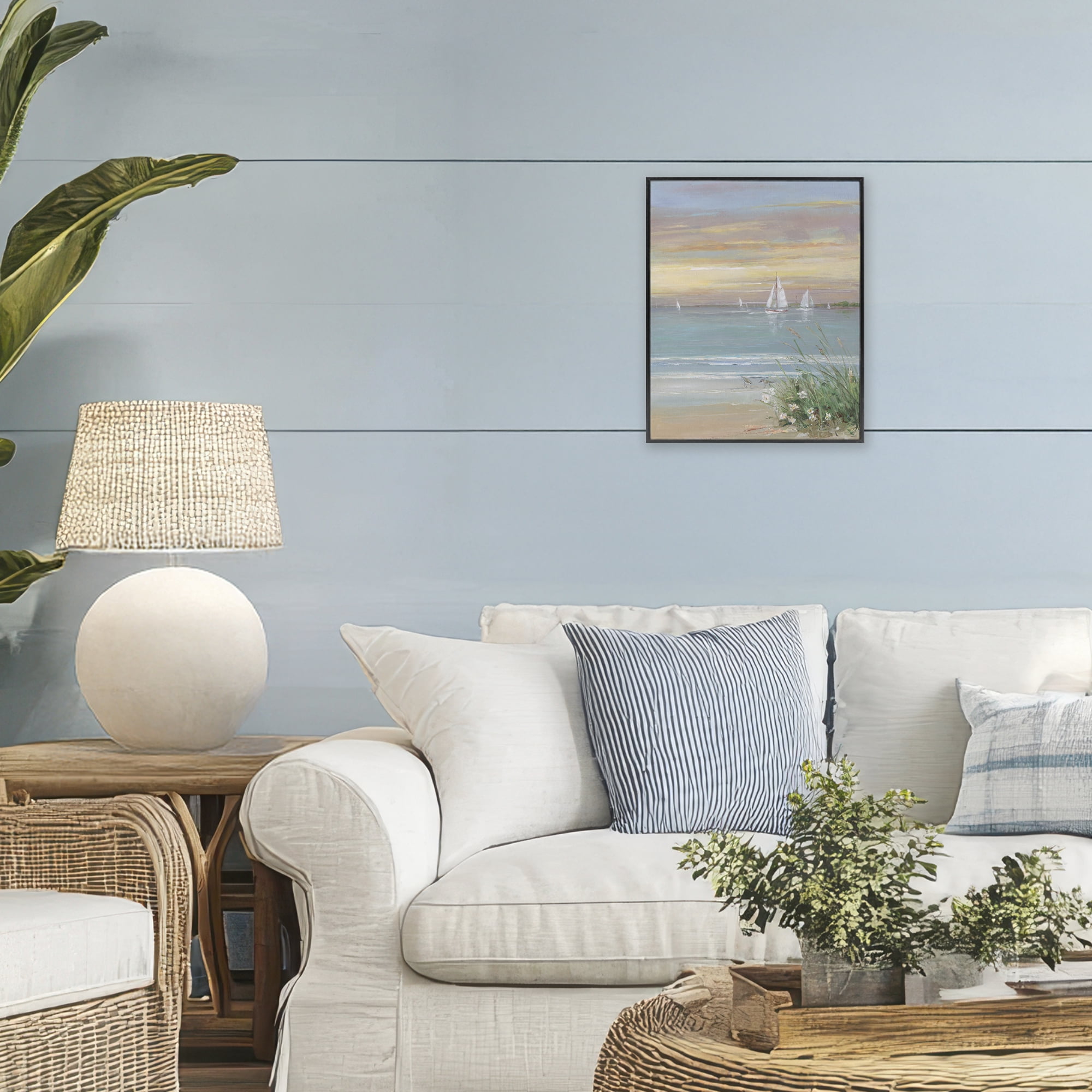Stupell Industries Sailboats Beyond Sandy Shore Black Framed Giclee Art, design by Sally Swatland
