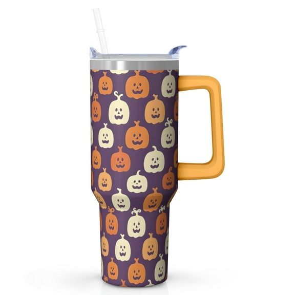 40oz Halloween Travel Tumbler with Straw & Handle, Insulated Stainless Steel Cup for Fall