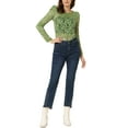 thumbnail image 2 of INSPIRE CHIC Women's Tops Puff Long Sleeve Semi Sheer Floral Lace Blouses XL Green White, 2 of 6
