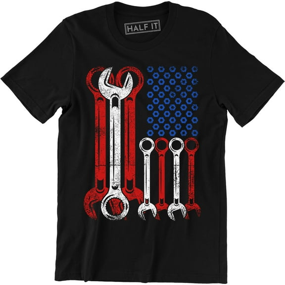 Wrench American Flag Tools Funny Mechanic Patriotic Men's T-Shirt